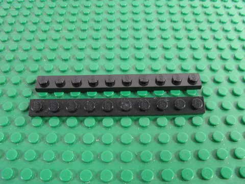 2x 1980s LEGO Black Plate 1x10 w/Solid Stud Bottom 6285 6276 6274 6080 6060#4477