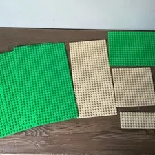 Lot Of 8 LEGO Base Plates/Boards-10”x5”(5), 7.5”x5”(1), 5x5(1),5x2(1)-Grn/Tan