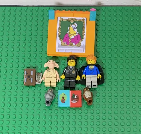 Lego Harry Potter Minifigues Dobby Sock Turquoise Red Spell Books Owls Fat Lady
