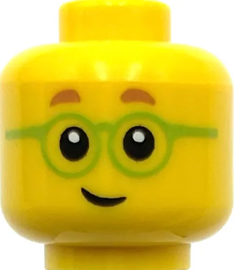 Lego New Yellow Minifigure Head Child Medium Nougat Small Eyebrows Glasses Part