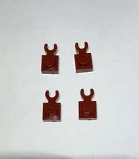 Lego Lot Of 4 Dark Red 1x1 Plate With Holder Holders New City Horizontal Arm