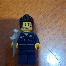 LEGO Mechanic Minifigure Dark Blue Outfit with Grey Wrench Tool Plastic