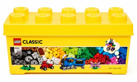 LEGO Classic 2015 Yellow Storage Brick Bin Box w/ Lid 14" x 7" x 5.5" 