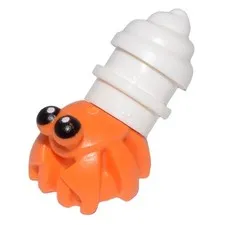 Lego Orange Hermit Crab Bar on Back with Black Eyes Pattern & White shell