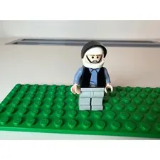 LEGO Minifigure Unisex Small Racer City Figure Black Vest White Helmet Grey Pant