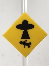 Custom Printed Caution UFO Beaming Fig Sign UV Printed On LEGO 2x2 Yellow Tile