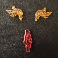 LEGO 3pc Parts Lot Pearl Gold Flame Accessories & Dark Red Translucent Piece