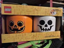 LEGO Halloween Storage Head Set 2 pcs Orange Pumpkin & White Skull