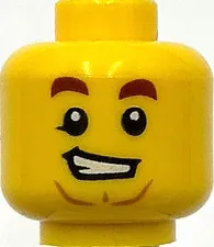 Lego New Yellow Minifigure Head Reddish Brown Eyebrows Lopsided Open Grin Part