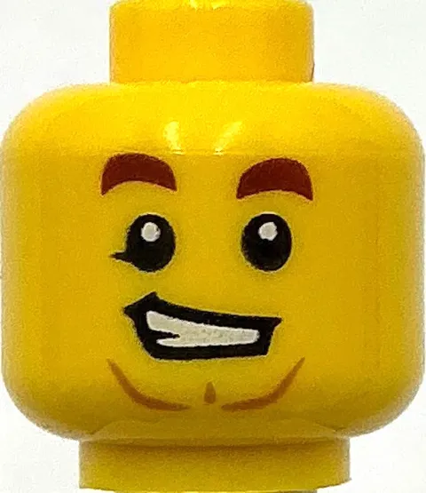 Lego New Yellow Minifigure Head Reddish Brown Eyebrows Lopsided Open Grin Part