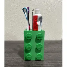 LEGO Green Brick Style Toothbrush & Toothpaste Holder, 3 Compartments