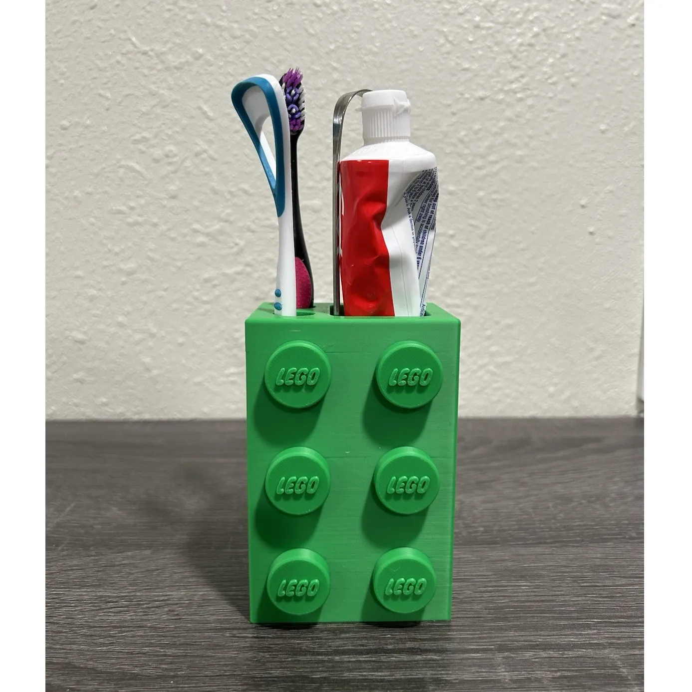 LEGO Green Brick Style Toothbrush & Toothpaste Holder, 3 Compartments