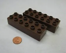 Lego Duplo (2) 2x6 DARK BROWN BRICKS BLOCKS Building House Knight Castle