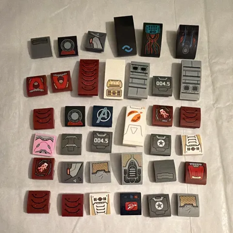Genuine LEGO Marvel Ironman, War machine, Avengers Stickered Slope parts lot
