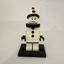 LEGO Sad Clown Minifigure Black & White w/Cone Hat, Ruffled Collar & Stand