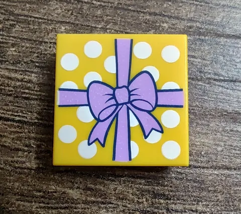 LEGO Friends Printed Gift Tile – Bright Light Orange w/ Lavender Bow – Set 41111