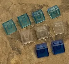 LEGO Parts: 2x2, 45° Sloped Brick, Part # 3039, Translucent Blue - Lot of 9