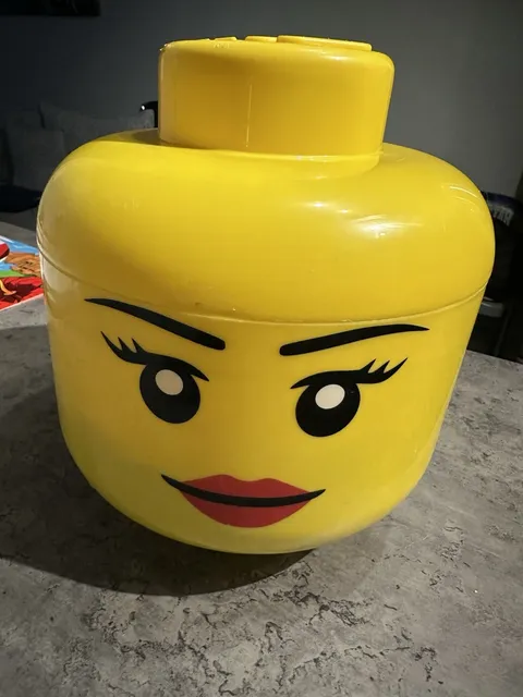Lego 11" Large Minifigure Storage Container Yellow Head Face Girl Lipstick