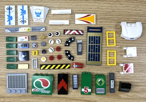 LEGO Printed Parts Lot Tiles Panels Windows Money Eyes Octan City Accessories