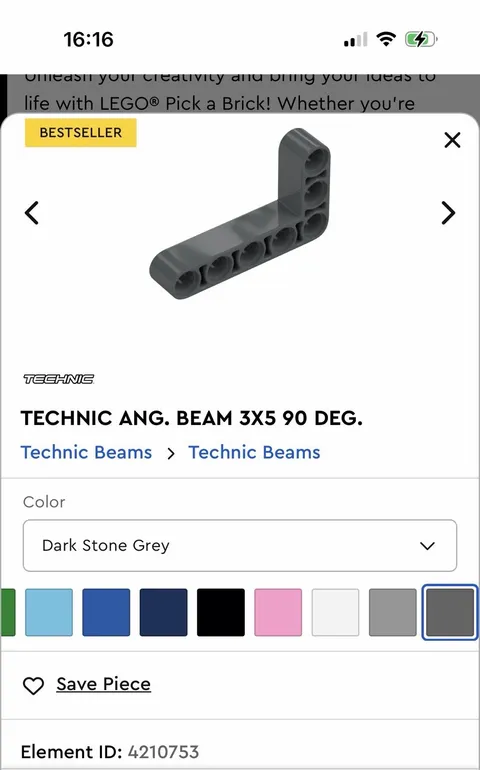 Lego Technic Piece 32526 - TECHNIC ANG. BEAM 3X5 90