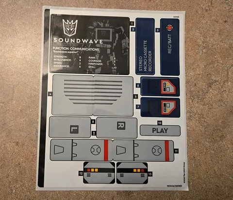 LEGO SOUNDWAVE STICKER SHEET for 10358 - Genuine Unused