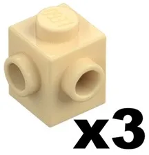 Lego Part 26604 Tan BRICK Modified Studs on 2 Sides Adjacent 1 x 1  Qty 3 TN4