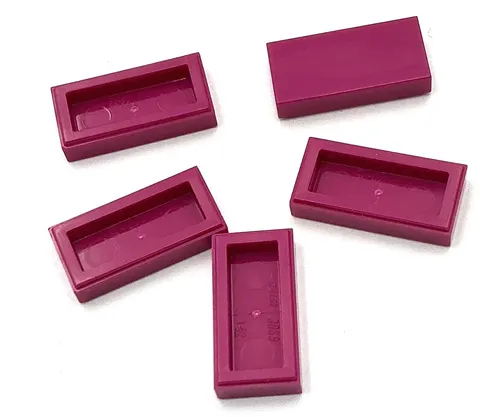 Lego 5 New Magenta Tiles Flat Smooth 1 x 2 Parts
