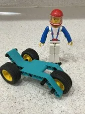 Vintage LEGO Technic Figure Race Driver tech037a with Teal Vehicle Parts Lot