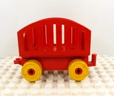 Lego Duplo Item Train Car 2x6 w/ Animal Transport Cage red/red/yellow vintage