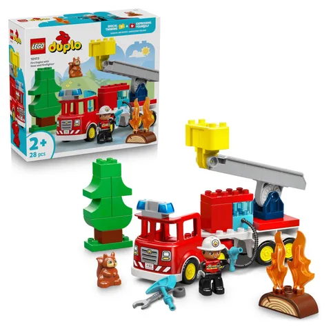 LEGO DUPLO Fire Engine with Hose and Firefighter - Educational Motor Skills Toy