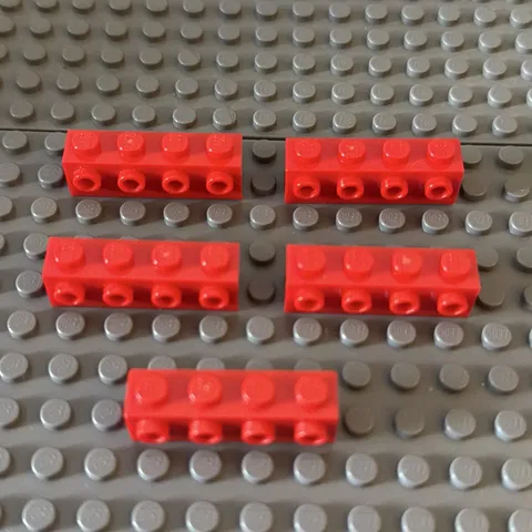 Lego Lot Red Brick 1x4 with Side Studs SNOT 30414 (lot of 5)