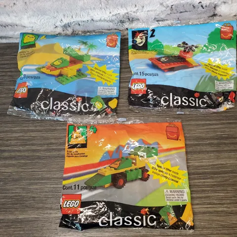 SEALED (3)  Vintage LEGO CLASSIC McDonald's Lego Race Car, Speed Boat Hovercraft