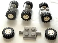 Lego 8 Matched White Wheels with Tires and Gray Axles Car Truck Small Size V2