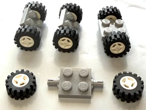Lego 8 Matched White Wheels with Tires and Gray Axles Car Truck Small Size V2