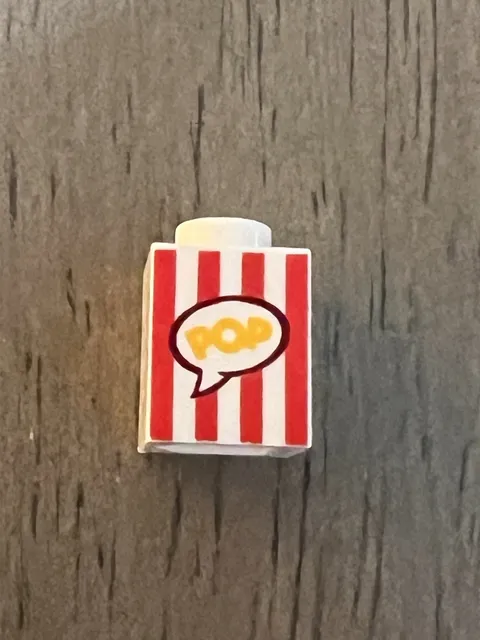 LEGO 3005pb028 White Brick 1x1 Popcorn Box Red Vertical Stripes 1 Piece