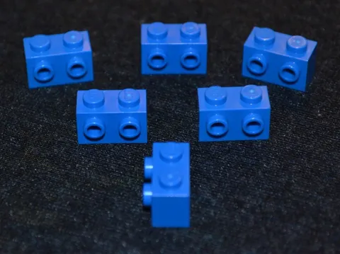 (6) 1x2 BLUE Brick w/ 2 Connector Pegs 1 Side (SNOT) ~ New Lego Parts ~