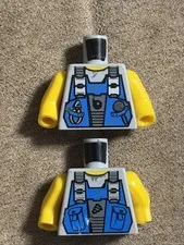 x2 Lego POWER MINER MINIFIG TORSO Blue Worker Overall Tool Vest Damage