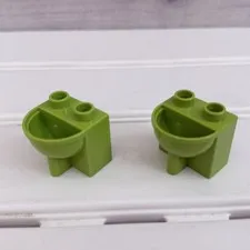 Lot Of 2 LEGO DUPLO Lime Green Sink Block Piece - Kitchen Bathroom House Family
