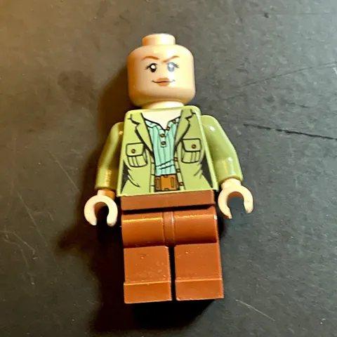 LEGO Female Minifigure w/ Tan Head, Light Green Jacket Torso & Brown Legs
