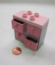 Lego Duplo Silver Cabinet w/ 4 Pink Drawers Dresser For Room Vintage House
