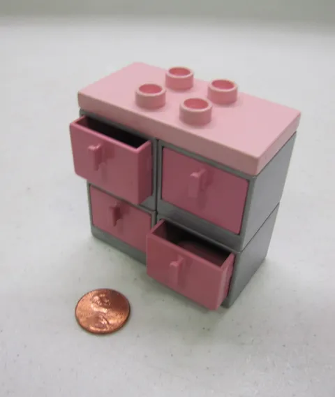 Lego Duplo Silver Cabinet w/ 4 Pink Drawers Dresser For Room Vintage House
