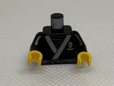 Lego Black Torso Tunic Light Bluish Gray Trim Symbol Gold Squares Tiger on Back