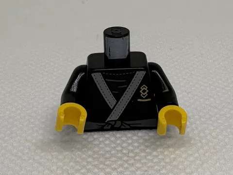 Lego Black Torso Tunic Light Bluish Gray Trim Symbol Gold Squares Tiger on Back