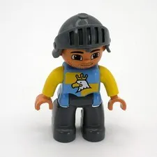 Lego Duplo Knight Figure Yellow Blue Shirt with Eagle Gray Helmet & Pants