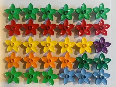 Lot of 30 - Lego Duplo Flower Flowers Assorted Green, Yellow, Red, Blue, Orange