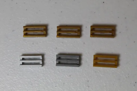 (6) LEGO 1x2 Modified Plate Grille Vents - Gold, Pearl Gold, Silver, and Dk Gray