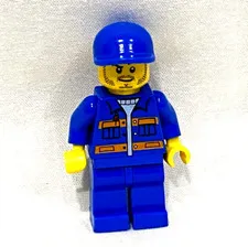 Lego City  Minifigure Construction Worker  Blue Blue Legs with Blue Hat