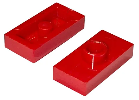 LEGO 50x Red Plate, Modified 1 x 2 with 1 Stud without Groove (Jumper) inv.615