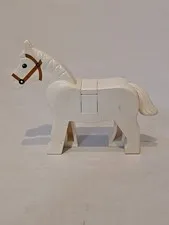 LEGO White Horse Black Eyes White Pupils Dark Orange Bridle Pattern  4493c01pb04