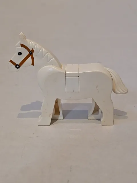LEGO White Horse Black Eyes White Pupils Dark Orange Bridle Pattern  4493c01pb04